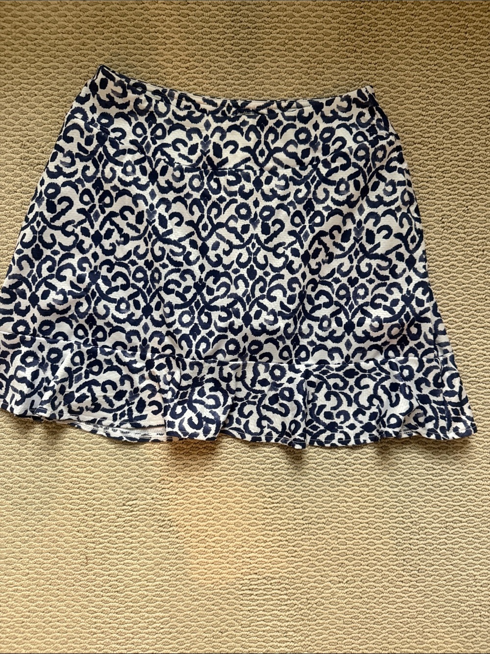 Blue and White Printed Ruffle Hem tennis/golf skirt